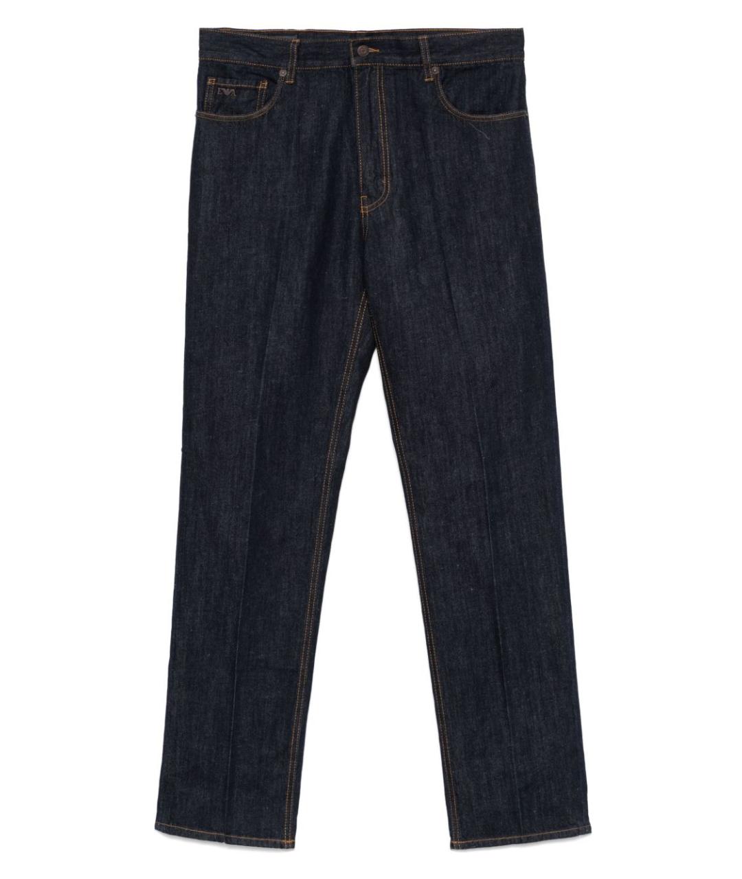 EMPORIO ARMANI Темно-синие хлопковые прямые джинсы, фото 1