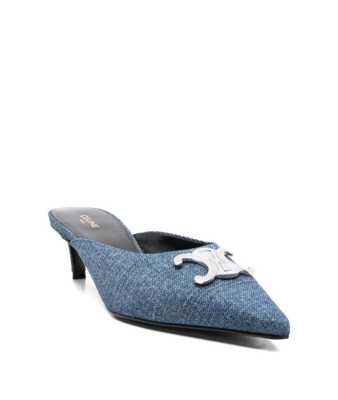 CELINE Синие текстильные мюли, фото 3