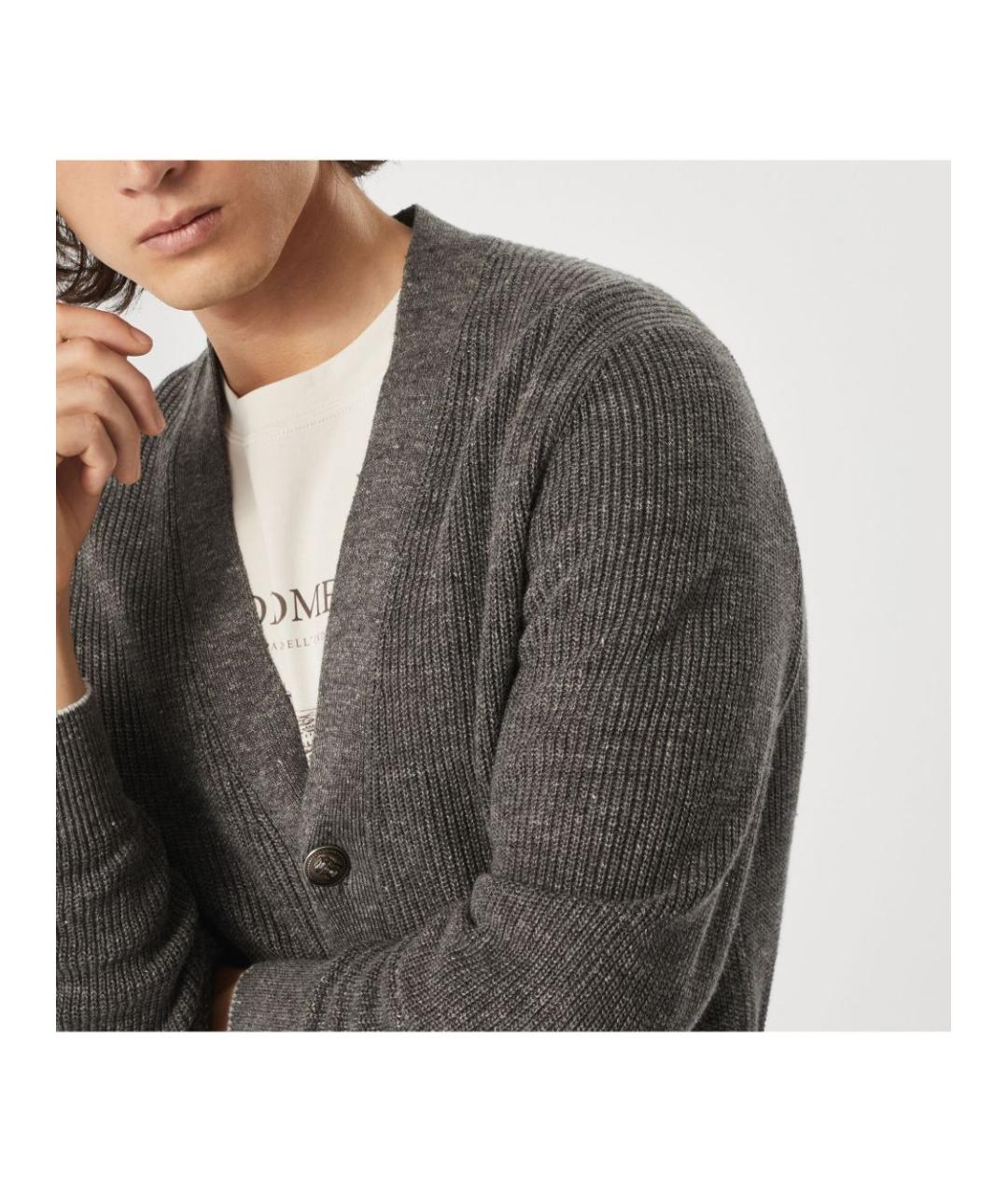 BRUNELLO CUCINELLI Антрацитовый хлопковый кардиган, фото 6