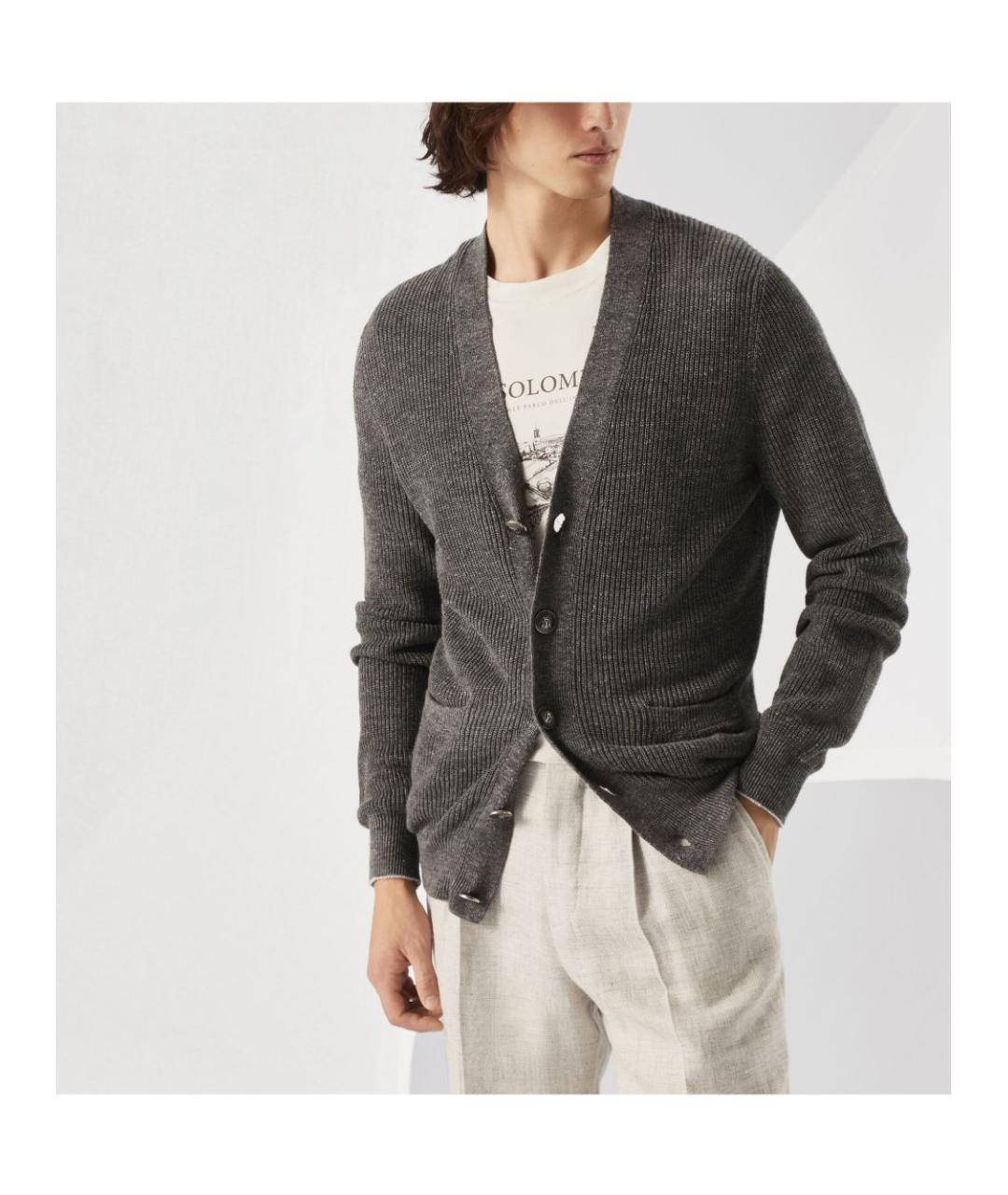 BRUNELLO CUCINELLI Антрацитовый хлопковый кардиган, фото 5