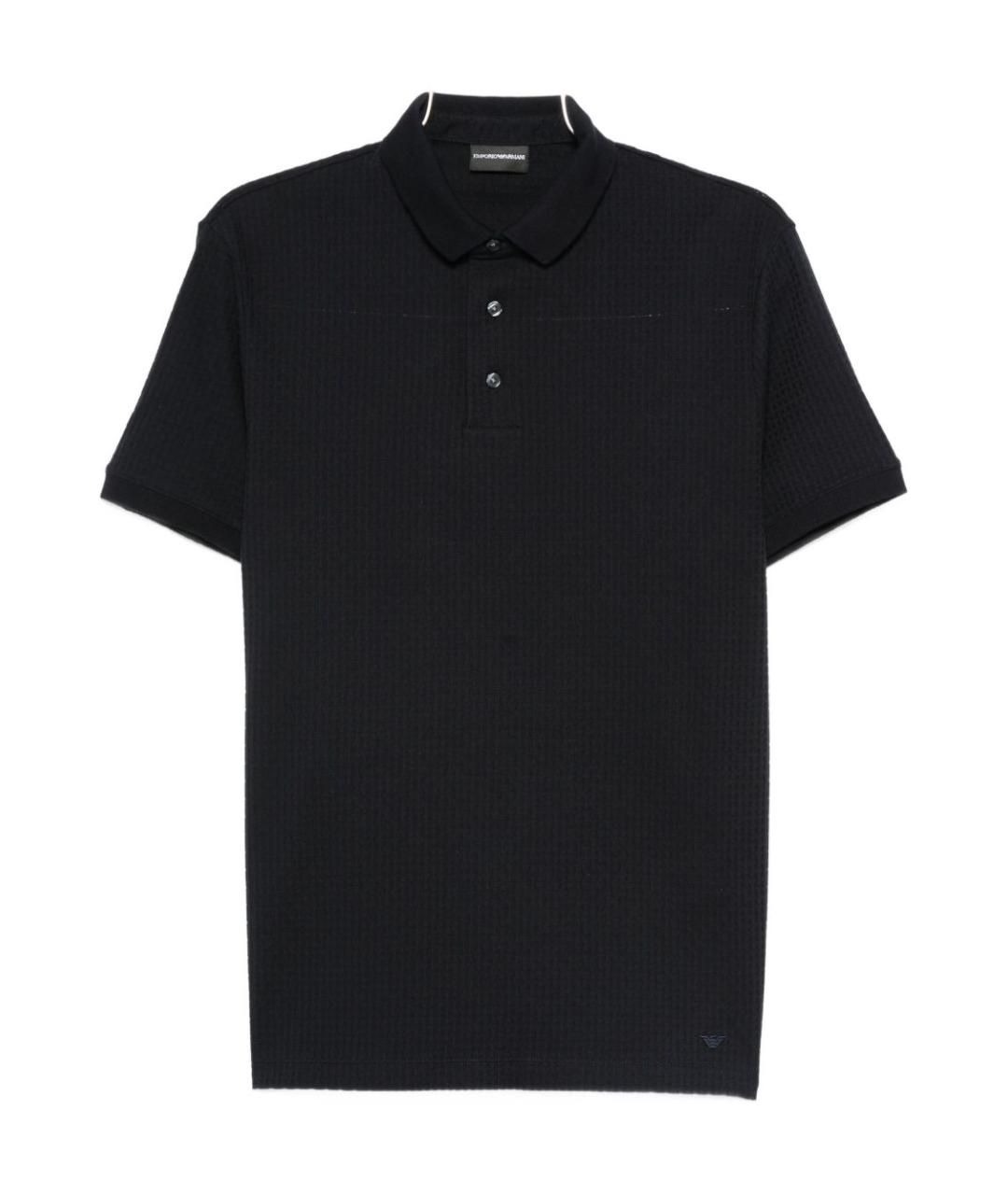 EMPORIO ARMANI Темно-синее хлопковое поло с коротким рукавом, фото 1