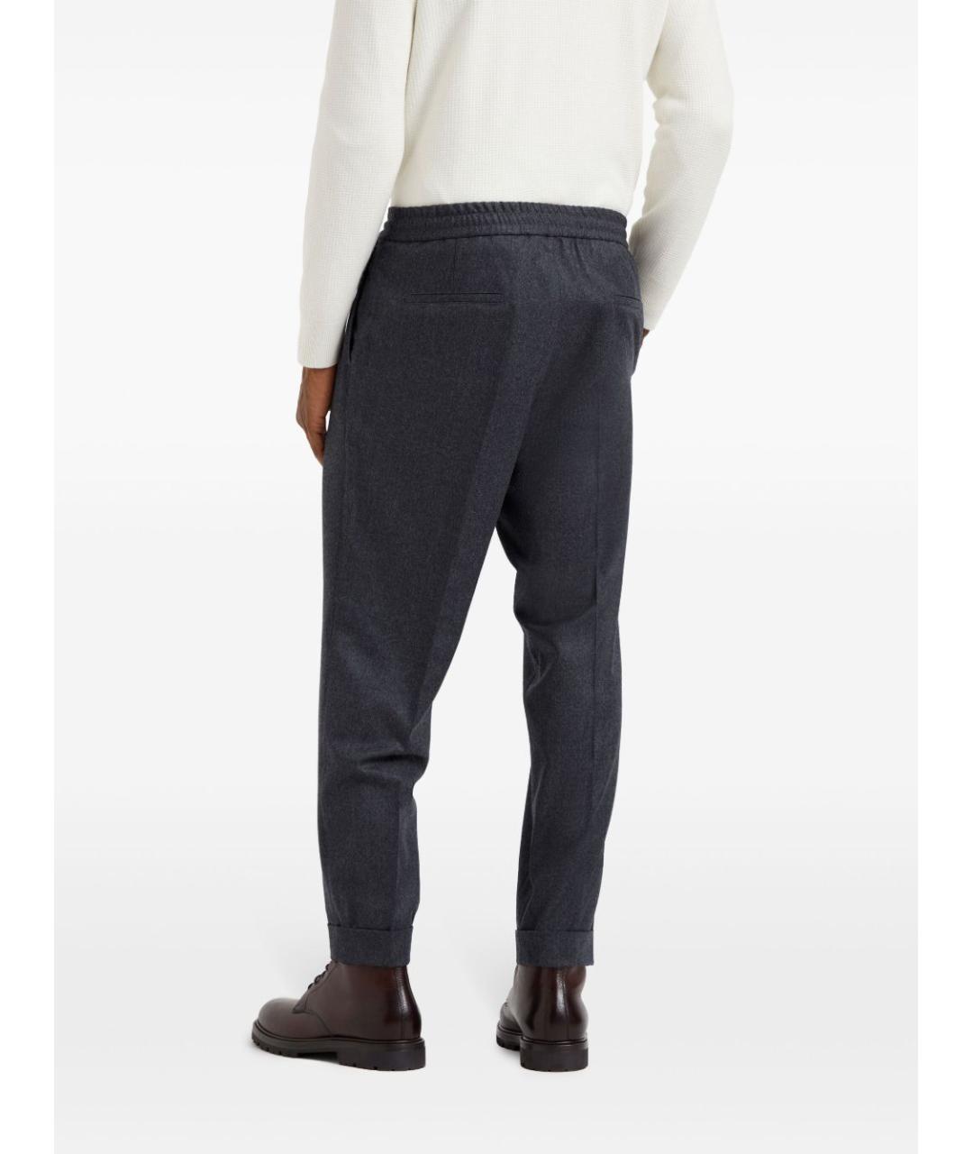 BRUNELLO CUCINELLI Антрацитовые шерстяные повседневные брюки, фото 4