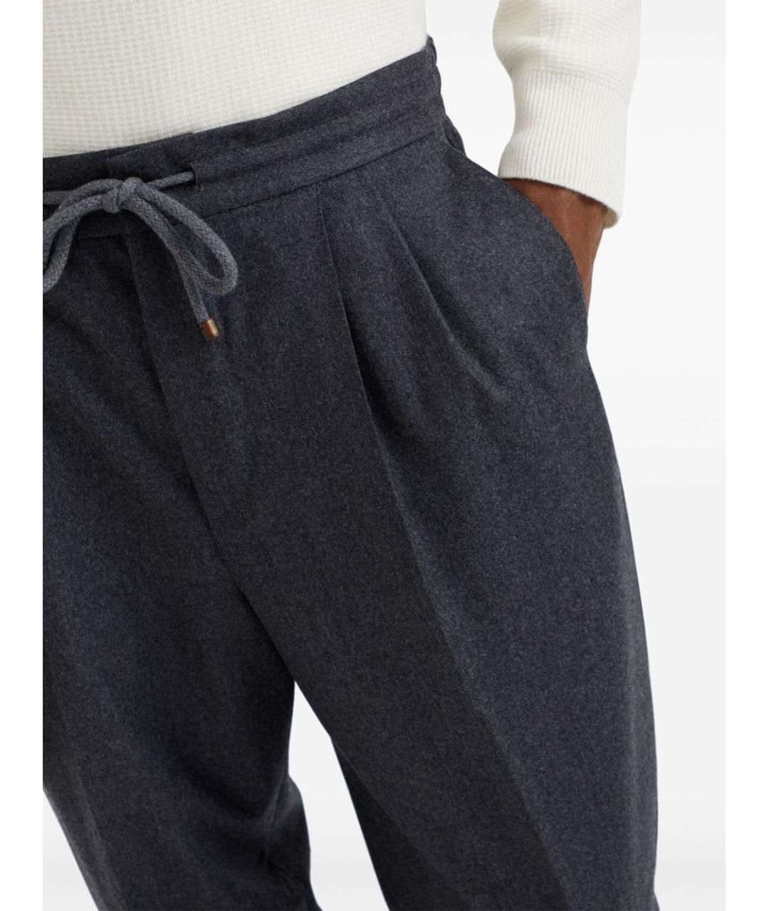 BRUNELLO CUCINELLI Антрацитовые шерстяные повседневные брюки, фото 3