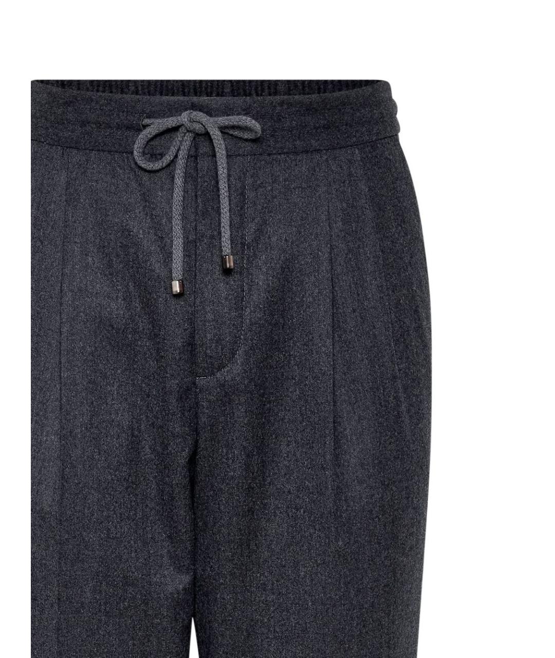 BRUNELLO CUCINELLI Антрацитовые шерстяные повседневные брюки, фото 5
