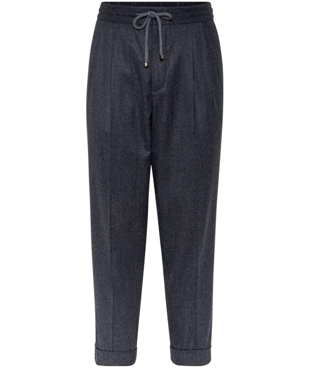 BRUNELLO CUCINELLI Антрацитовые шерстяные повседневные брюки, фото 1