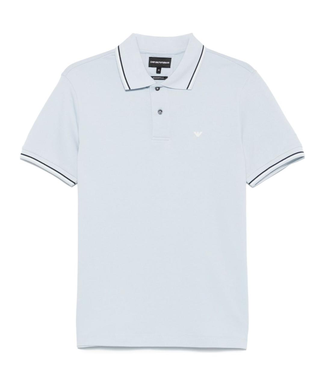 EMPORIO ARMANI Голубое хлопковое поло с коротким рукавом, фото 1