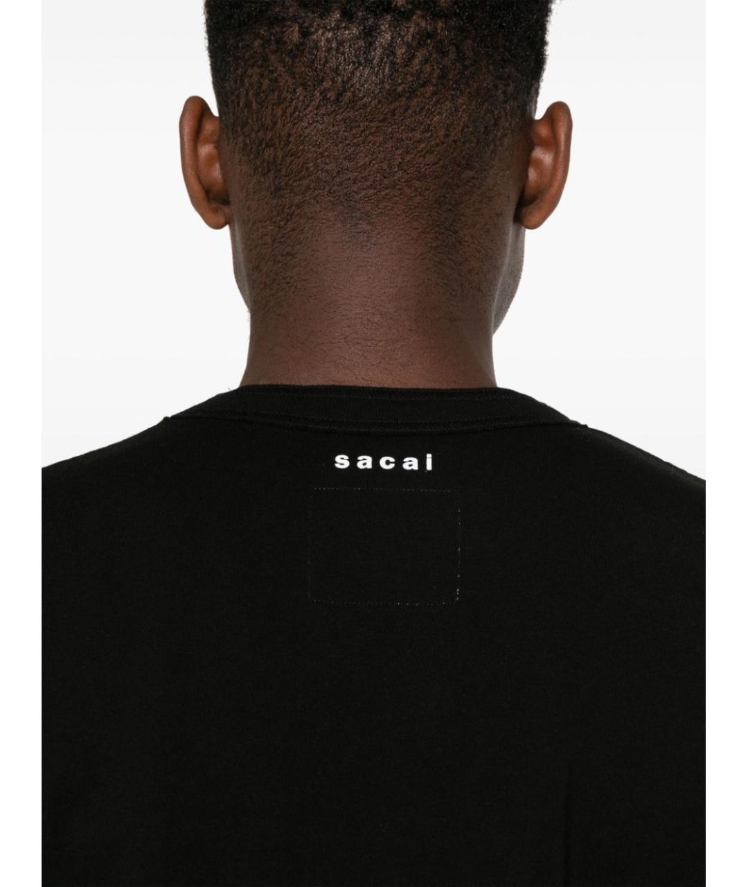 SACAI Черная хлопковая футболка, фото 2