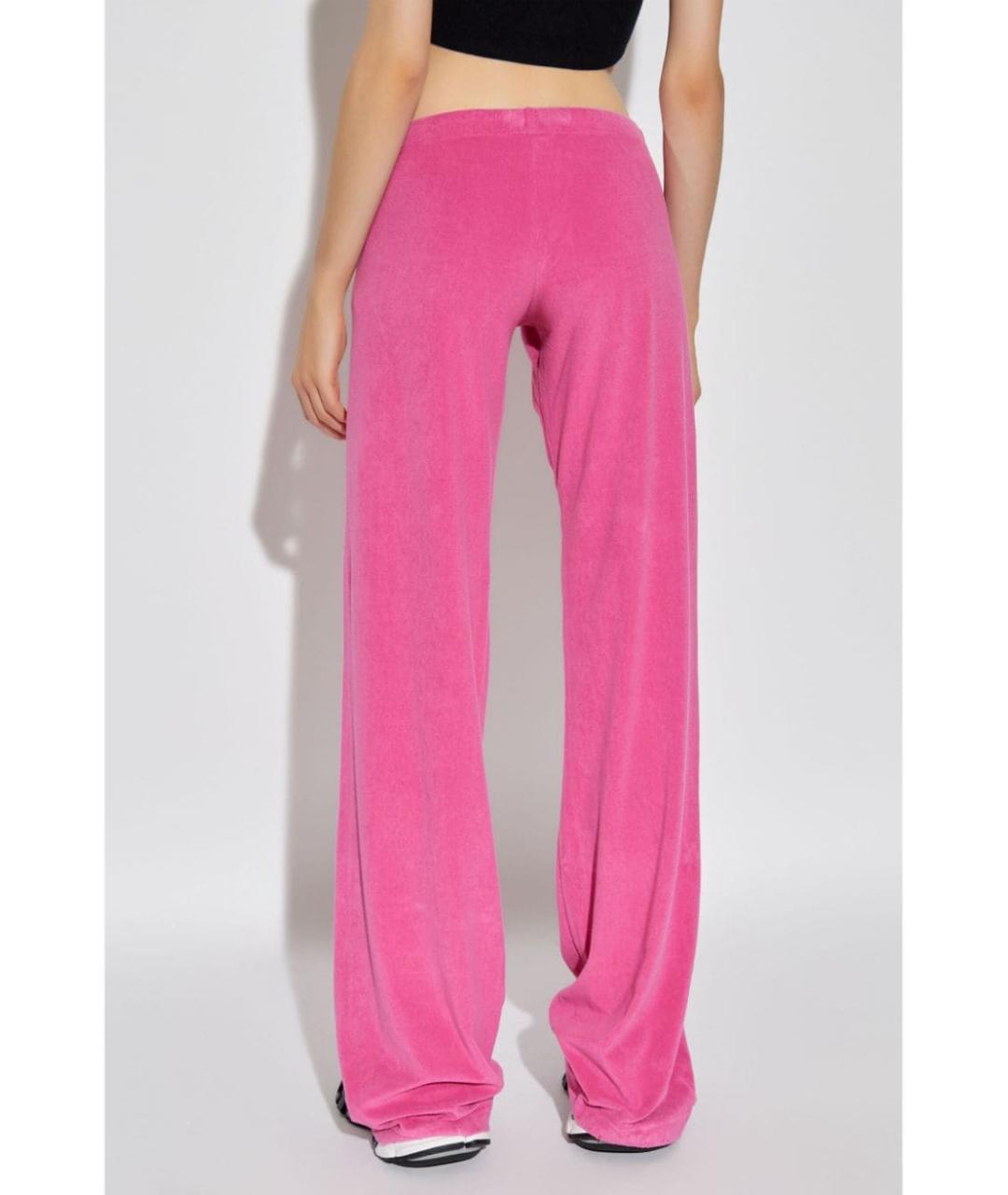 BALENCIAGA Розовые хлопко-эластановые прямые брюки, фото 2