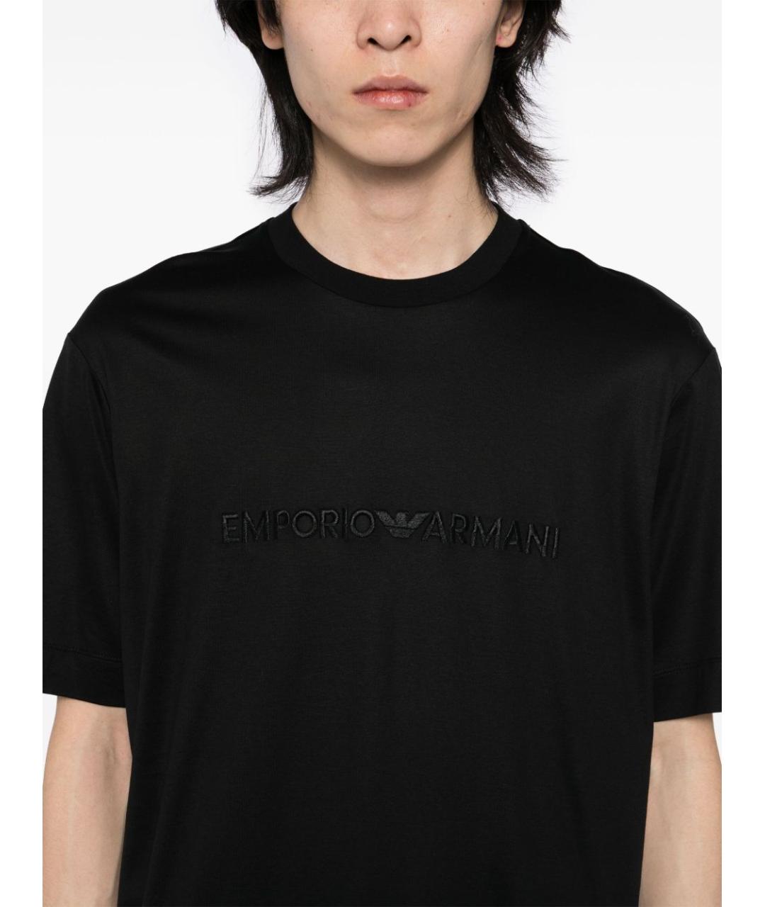 EMPORIO ARMANI Черная хлопковая футболка, фото 3