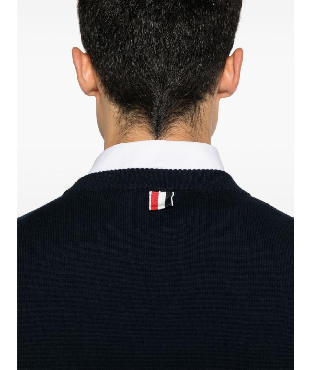 THOM BROWNE Темно-синий хлопковый джемпер / свитер, фото 4