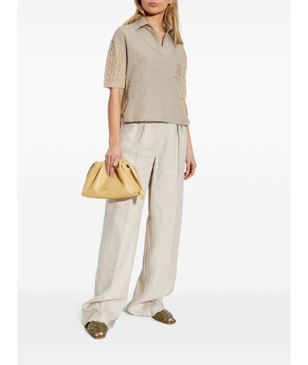 MAX MARA Бежевые льняные прямые брюки, фото 3