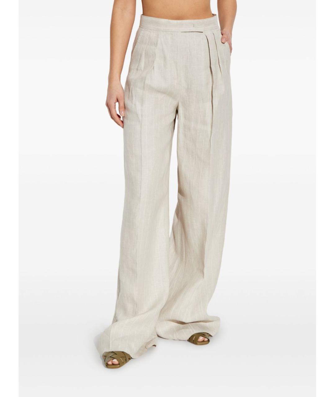 MAX MARA Бежевые льняные прямые брюки, фото 4
