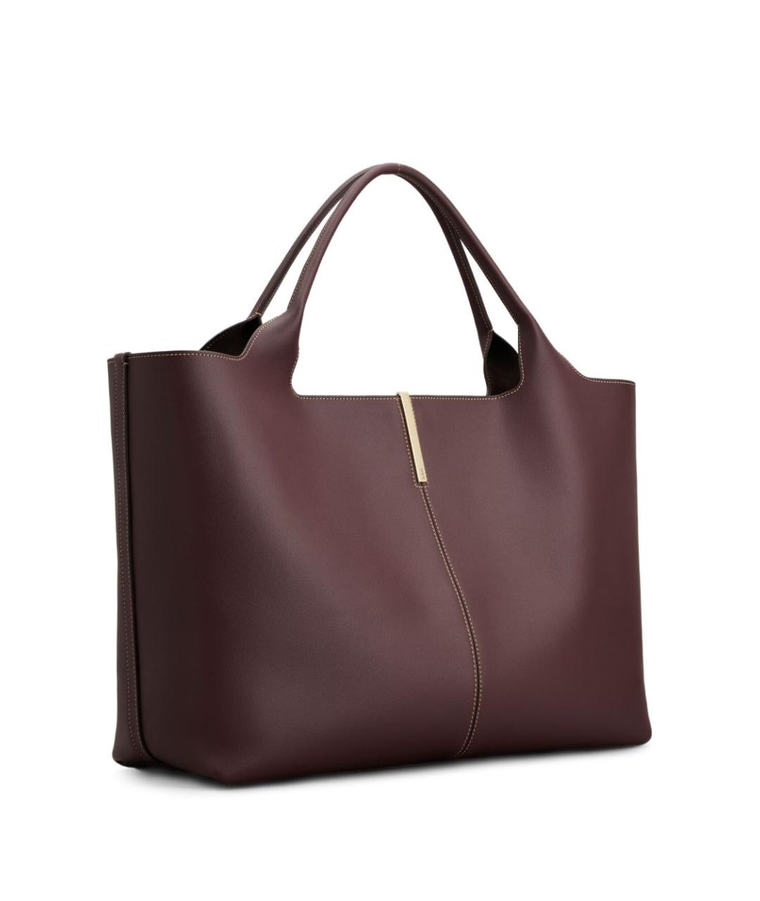 TOD'S Бордовая кожаная сумка тоут, фото 5