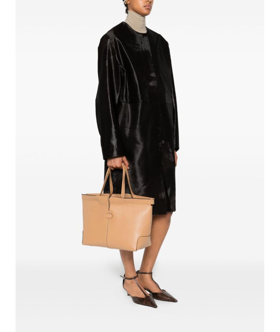 TOD'S Бежевая кожаная сумка тоут, фото 3