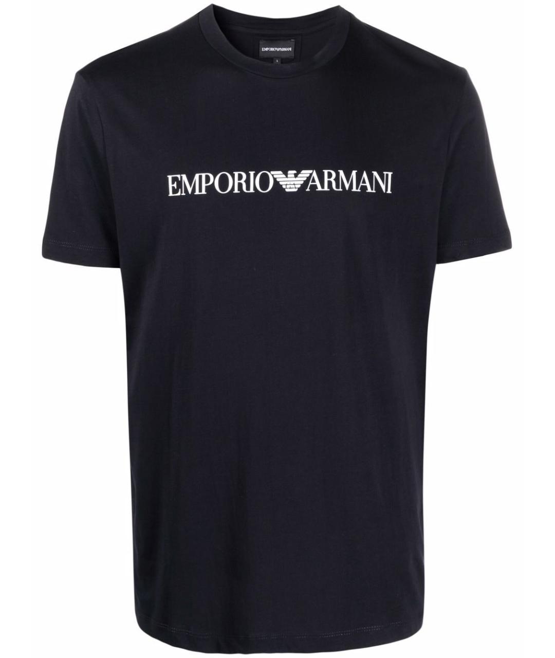 EMPORIO ARMANI Темно-синяя хлопковая футболка, фото 1