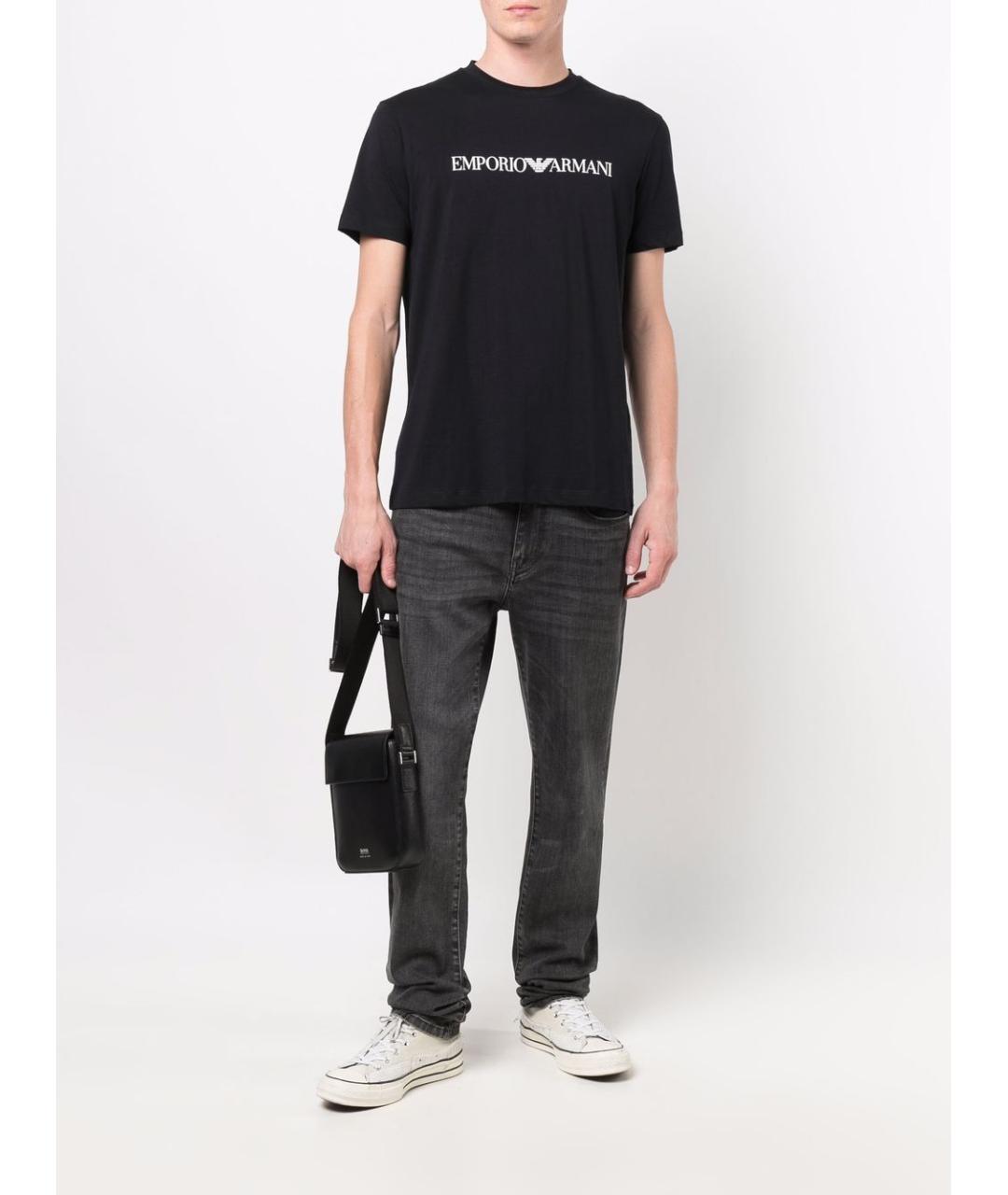 EMPORIO ARMANI Темно-синяя хлопковая футболка, фото 4