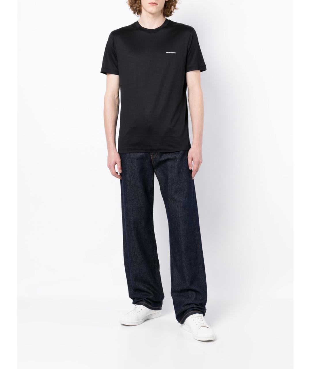 EMPORIO ARMANI Темно-синяя хлопковая футболка, фото 4