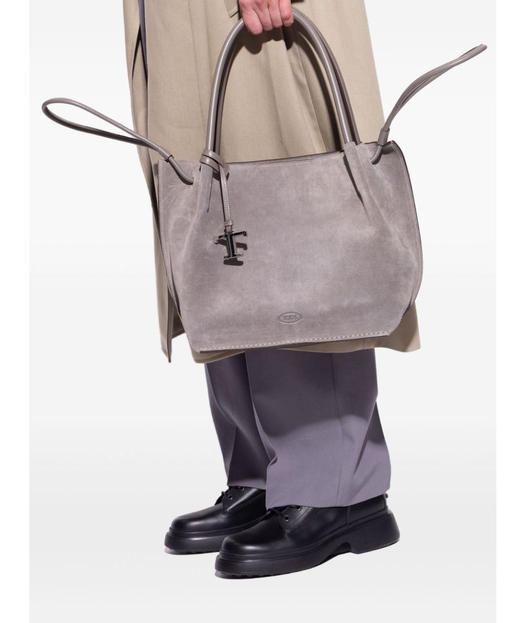 TOD'S Серая замшевая сумка тоут, фото 2