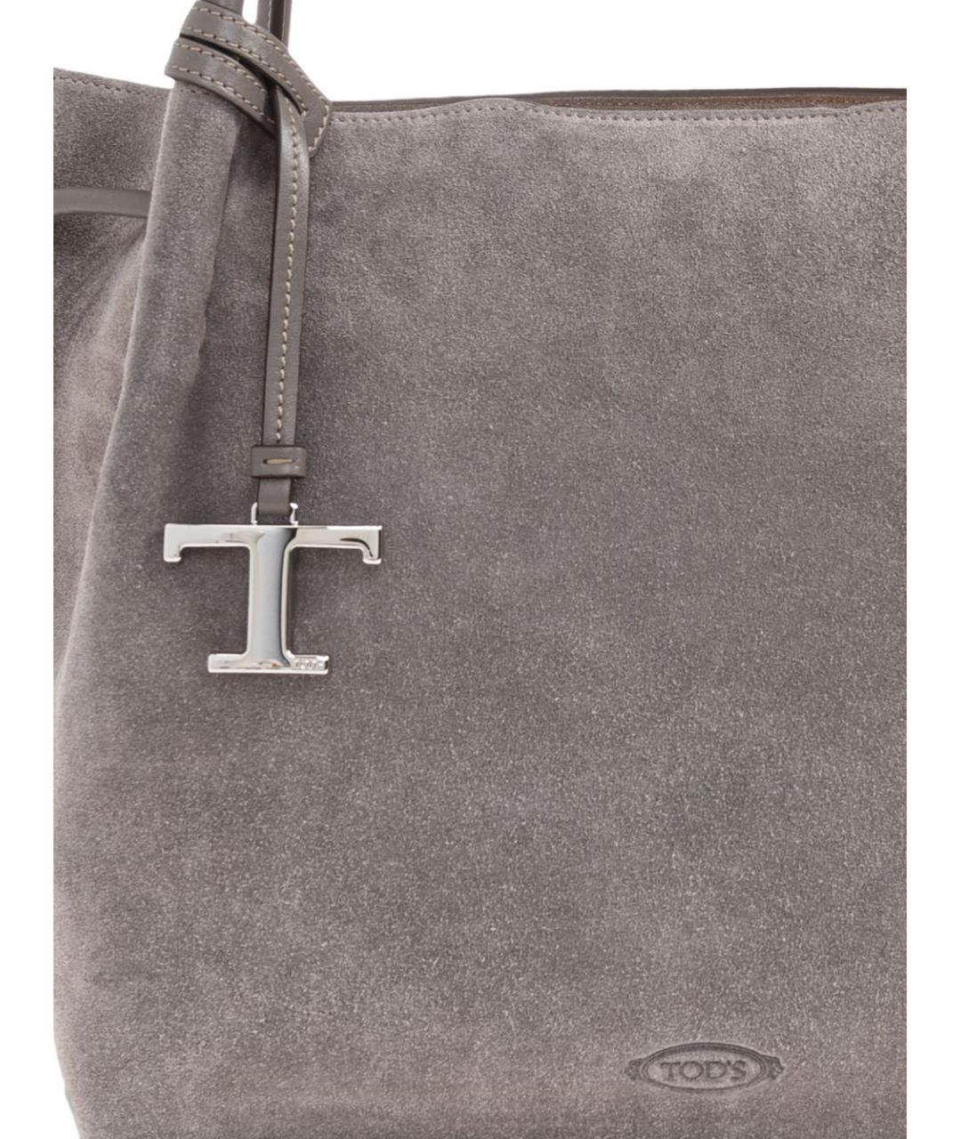 TOD'S Серая замшевая сумка тоут, фото 5
