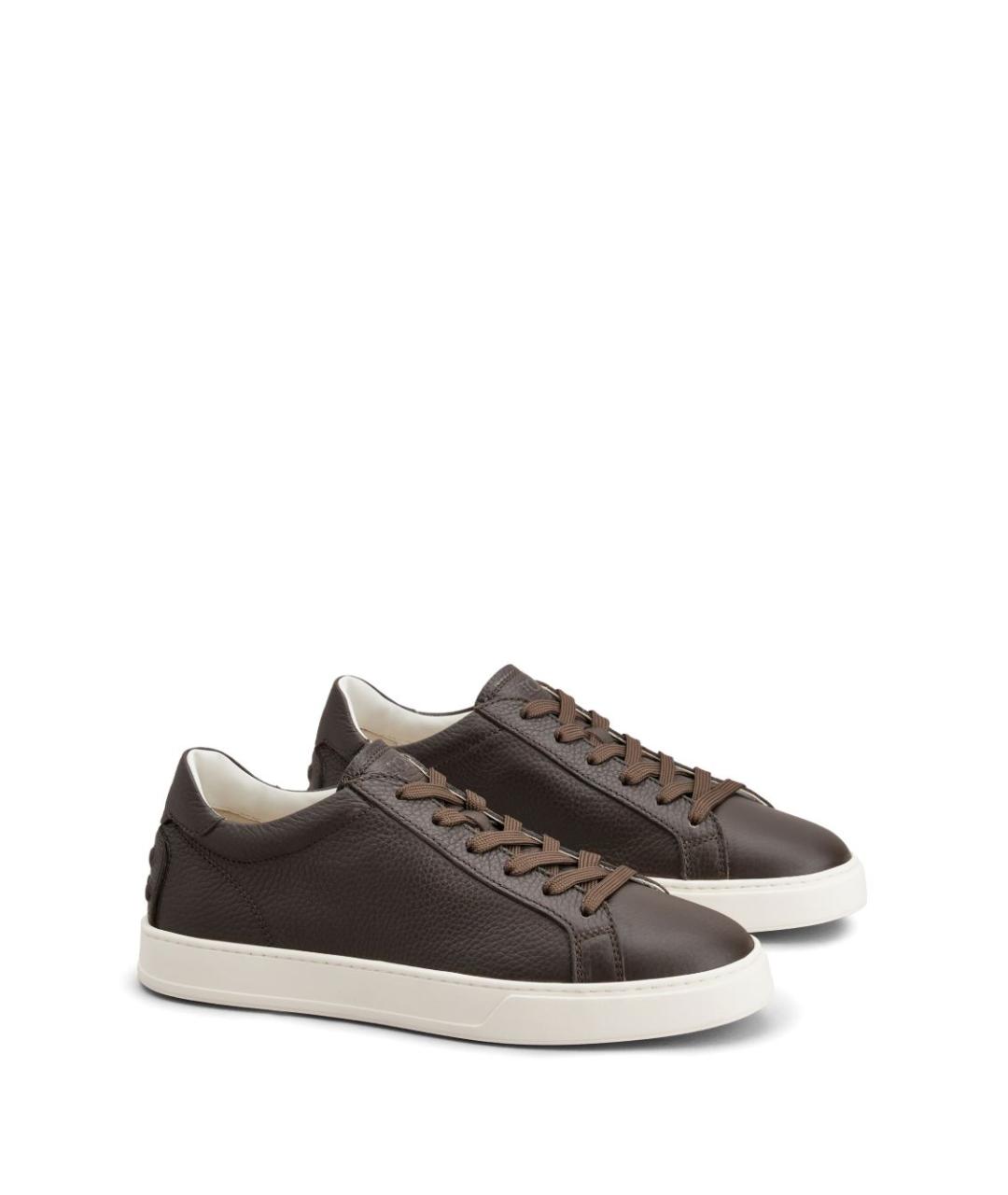 TOD'S Коричневые кожаные низкие кроссовки / кеды, фото 4