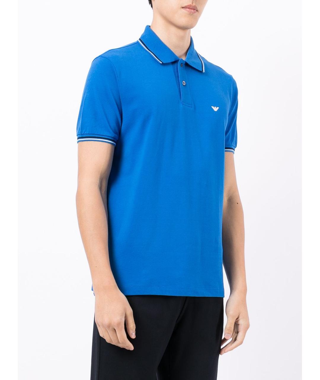 EMPORIO ARMANI Синее хлопковое поло с коротким рукавом, фото 4