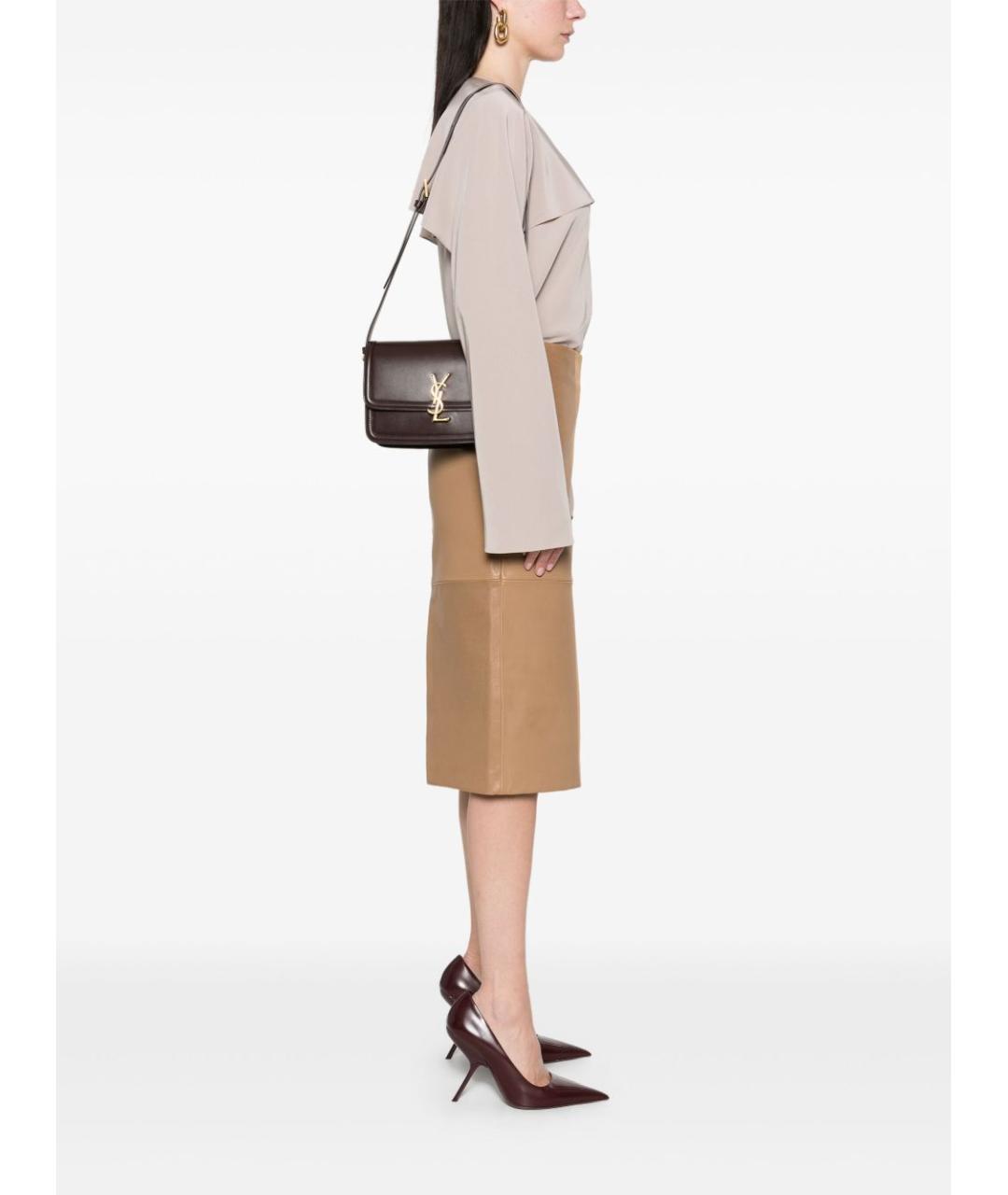 SAINT LAURENT Коричневая кожаная сумка через плечо, фото 2