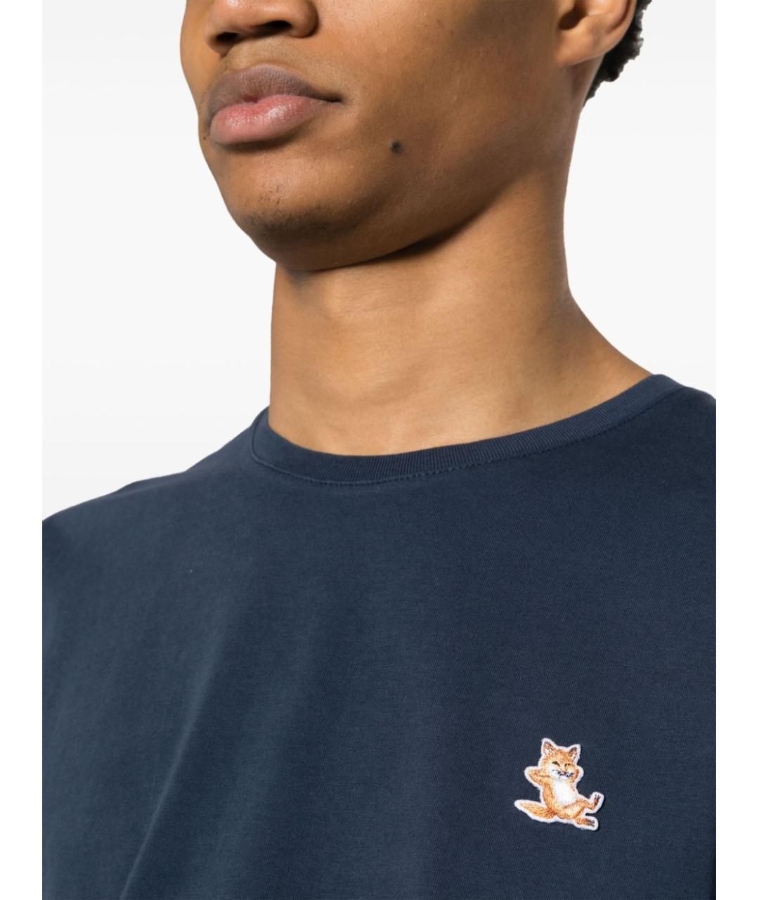 MAISON KITSUNE Темно-синяя хлопковая футболка, фото 3