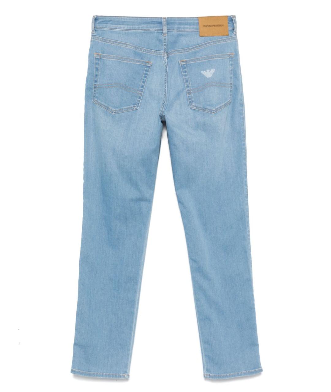 EMPORIO ARMANI Голубые хлопковые прямые джинсы, фото 2