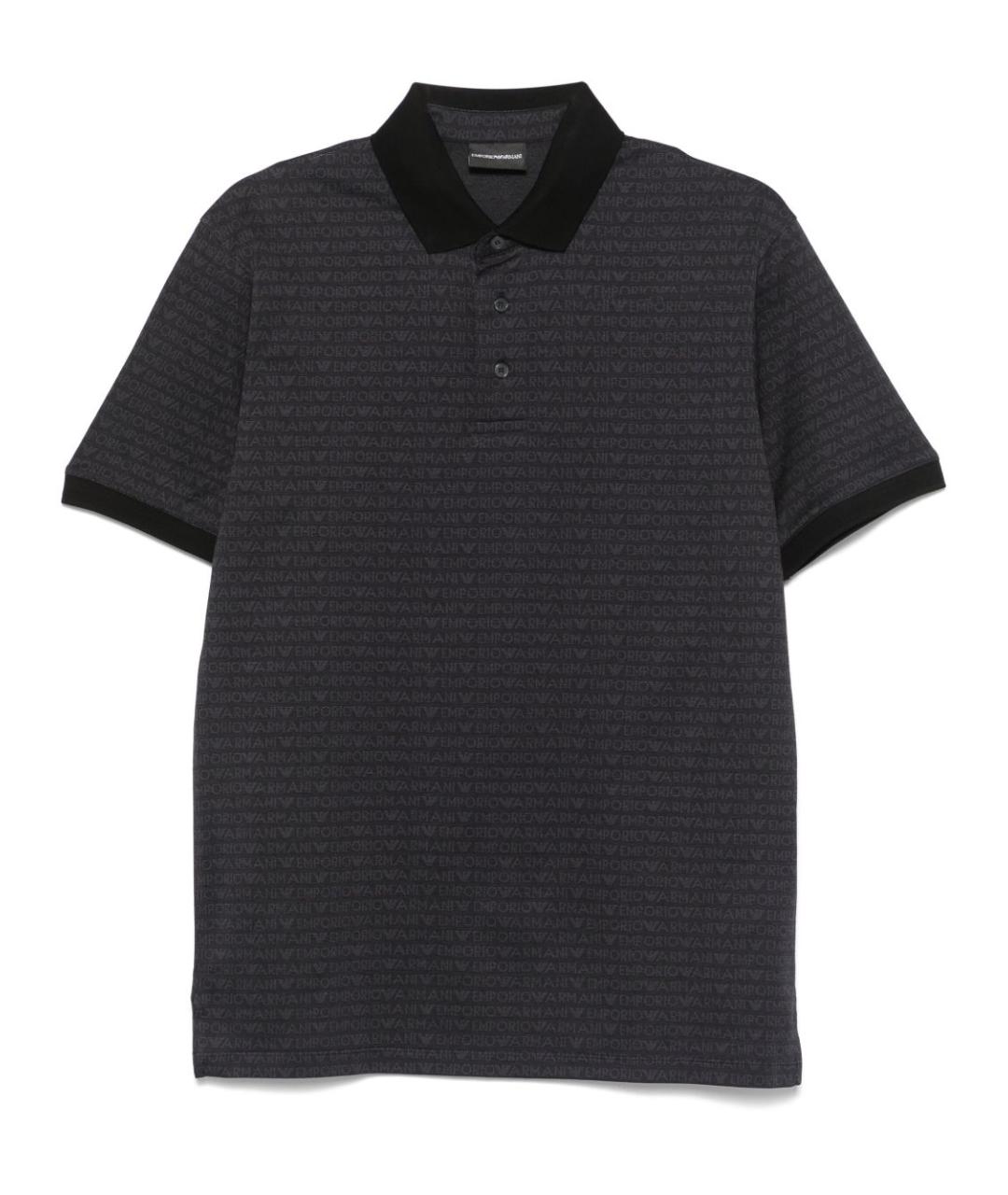 EMPORIO ARMANI Антрацитовое хлопковое поло с коротким рукавом, фото 1
