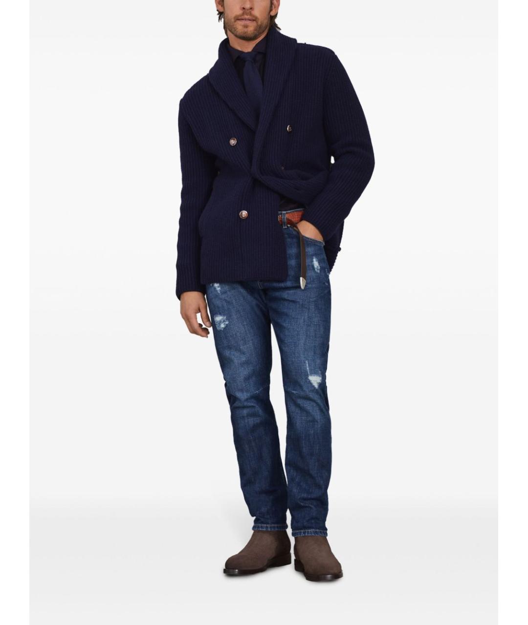 BRUNELLO CUCINELLI Синие хлопковые прямые джинсы, фото 4