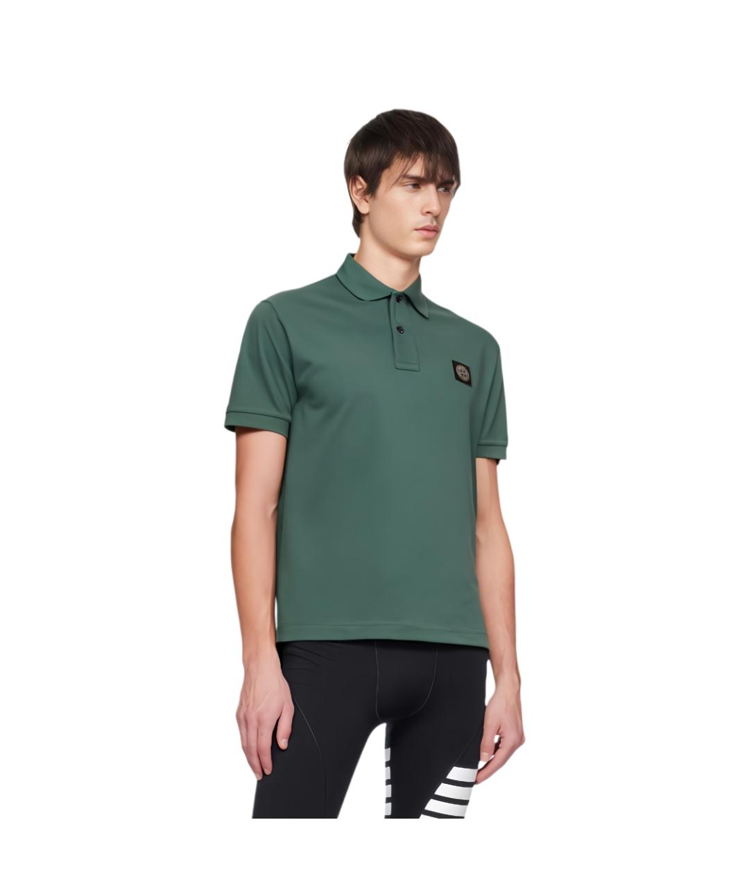STONE ISLAND Зеленые хлопковое поло с коротким рукавом, фото 3