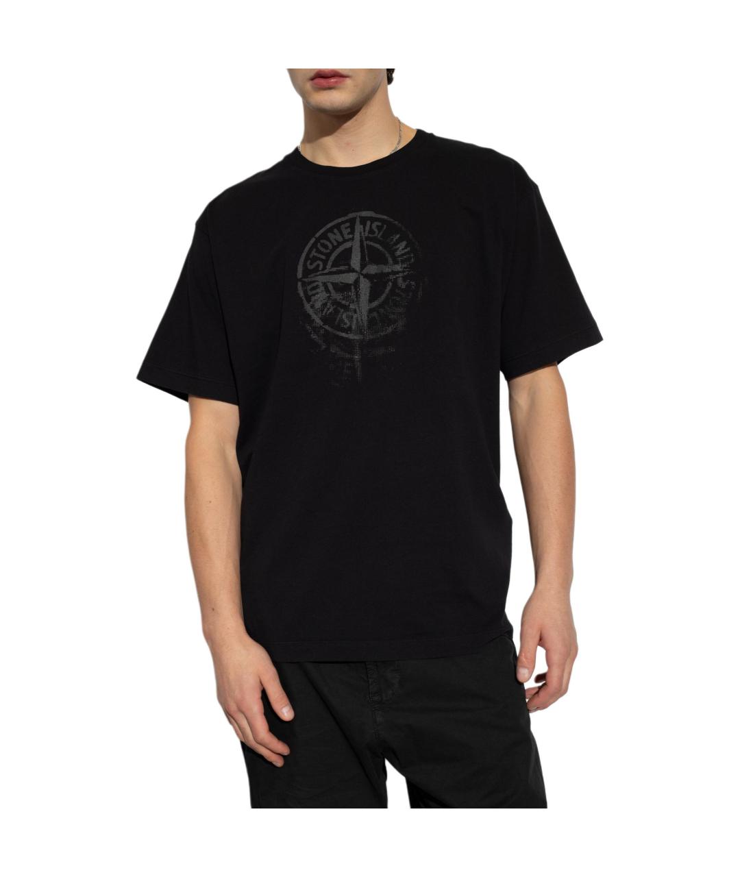 STONE ISLAND Черная хлопковая футболка, фото 5