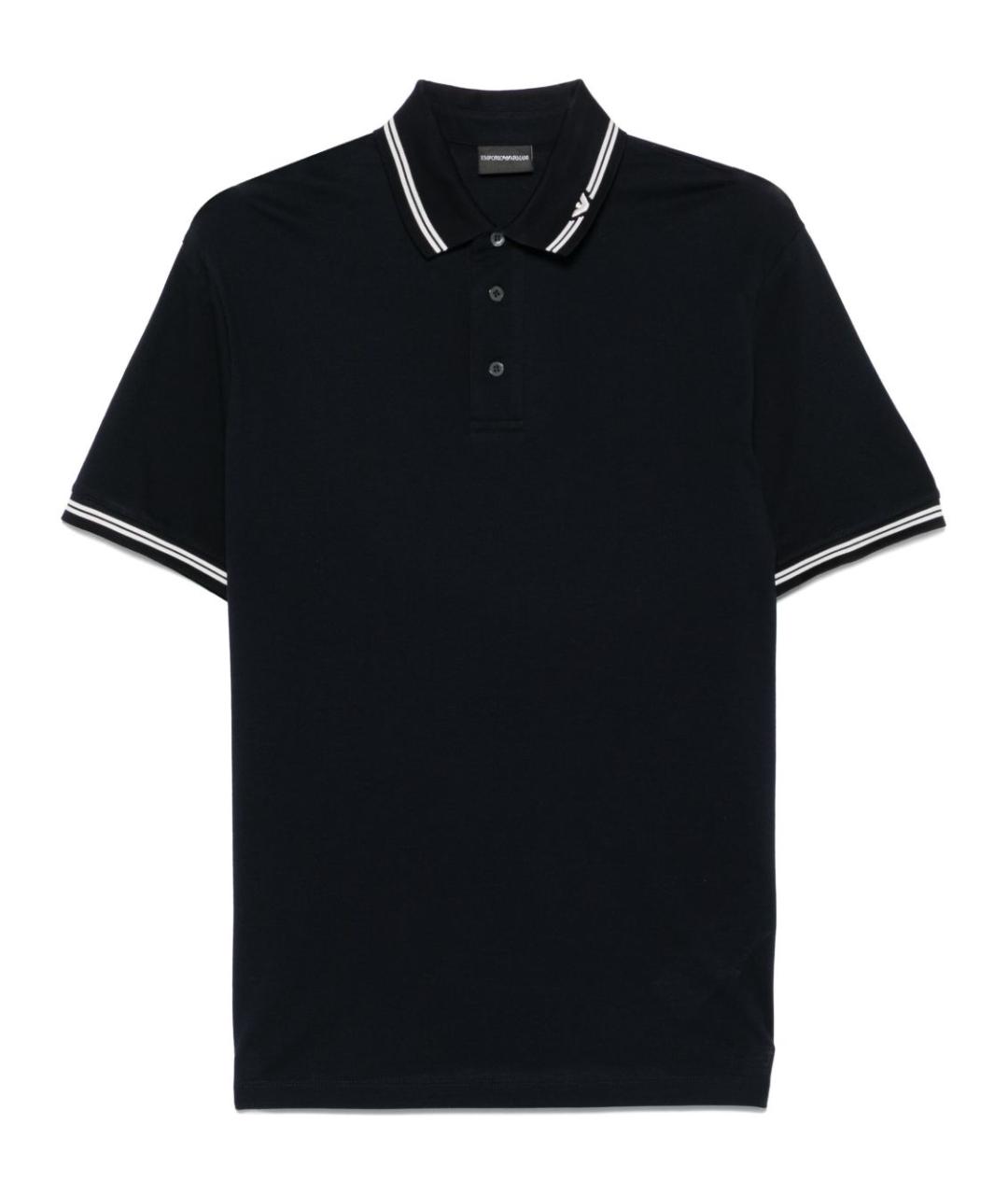 EMPORIO ARMANI Темно-синее хлопковое поло с коротким рукавом, фото 1