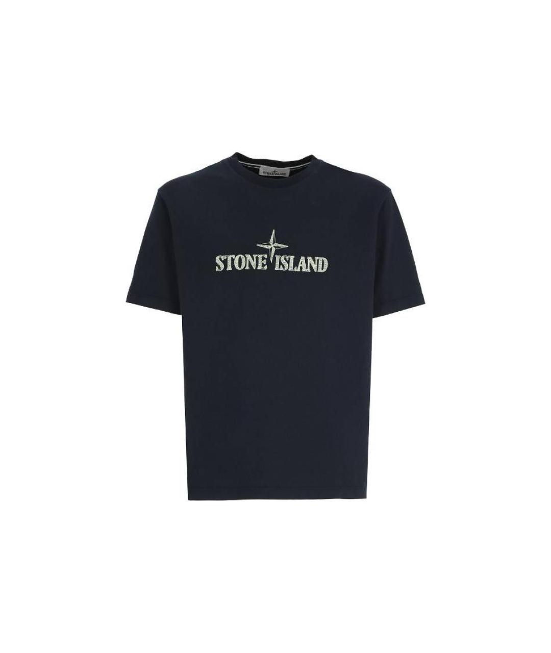 STONE ISLAND Темно-синяя хлопковая футболка, фото 1