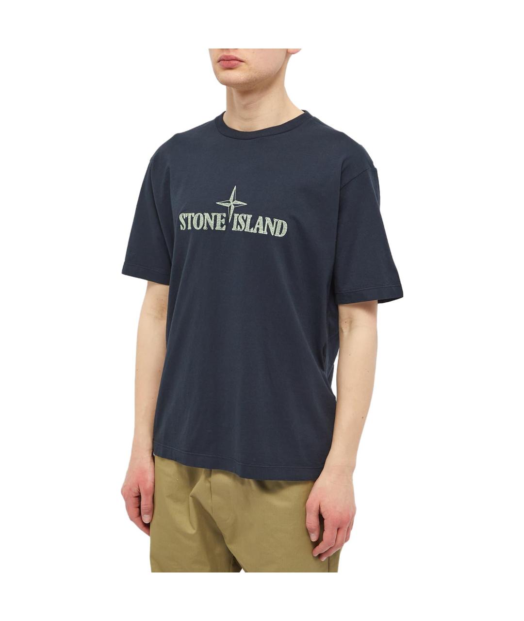 STONE ISLAND Темно-синяя хлопковая футболка, фото 5