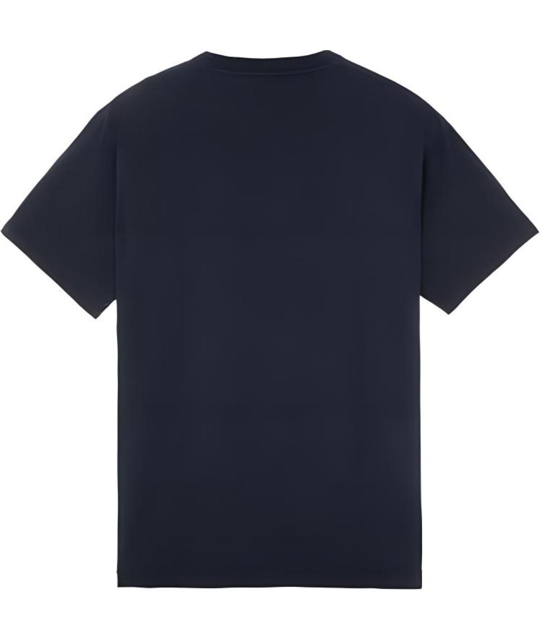 STONE ISLAND Темно-синяя хлопковая футболка, фото 2