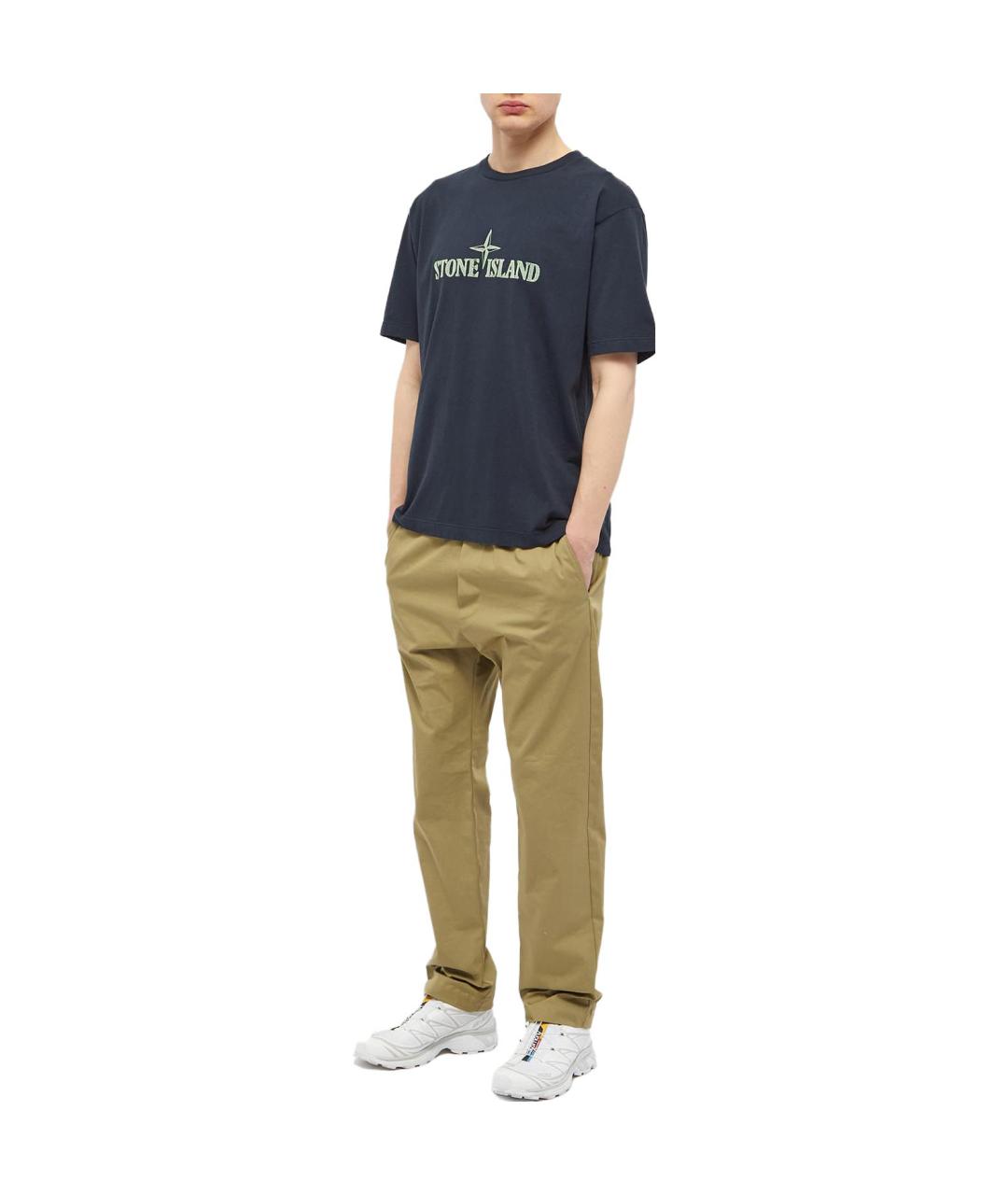 STONE ISLAND Темно-синяя хлопковая футболка, фото 3