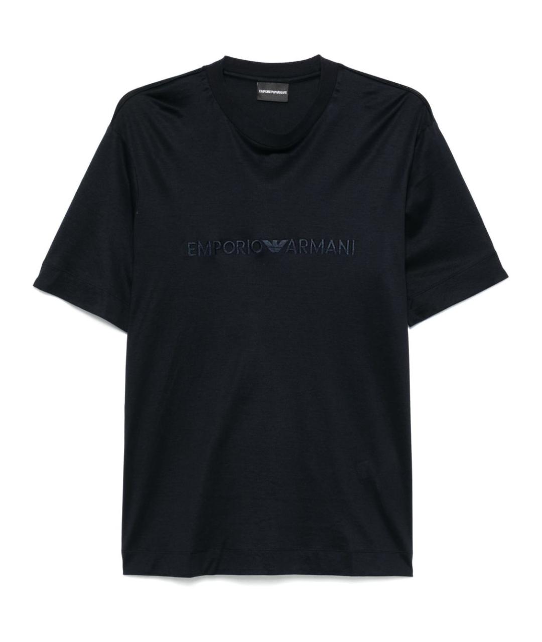 EMPORIO ARMANI Темно-синяя хлопковая футболка, фото 1