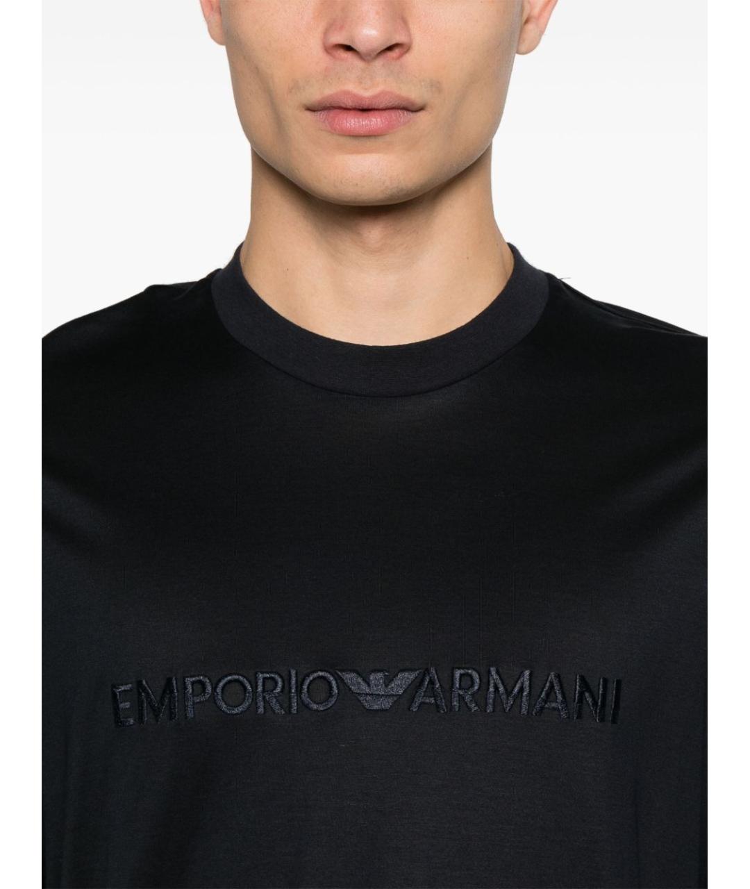 EMPORIO ARMANI Темно-синяя хлопковая футболка, фото 3