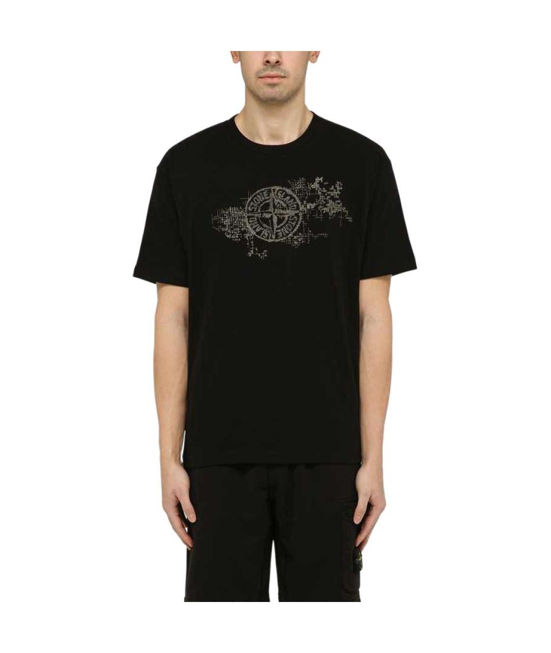 STONE ISLAND Черная хлопковая футболка, фото 3