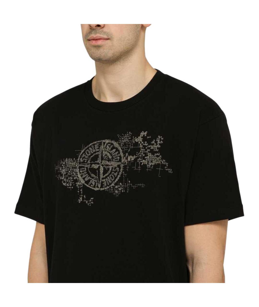 STONE ISLAND Черная хлопковая футболка, фото 6