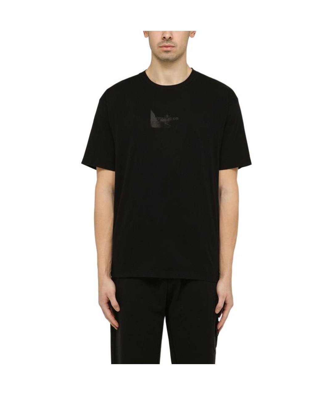 STONE ISLAND Черная хлопковая футболка, фото 5