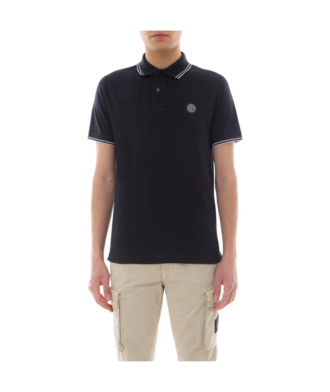STONE ISLAND Темно-синее хлопковое поло с коротким рукавом, фото 3