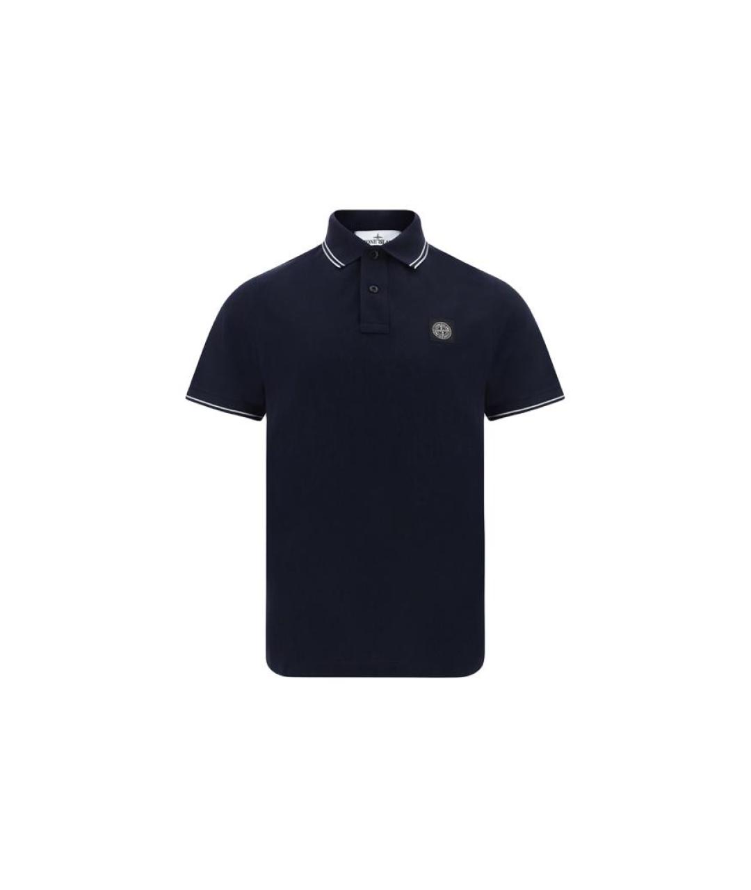 STONE ISLAND Темно-синее хлопковое поло с коротким рукавом, фото 1