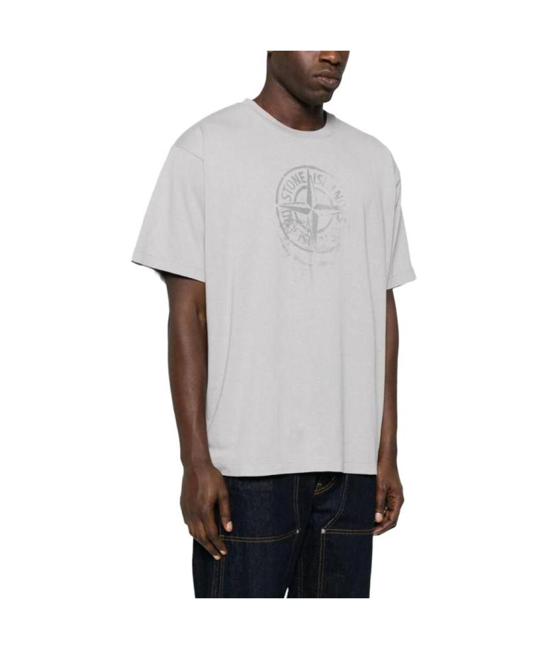 STONE ISLAND Серая хлопковая футболка, фото 4