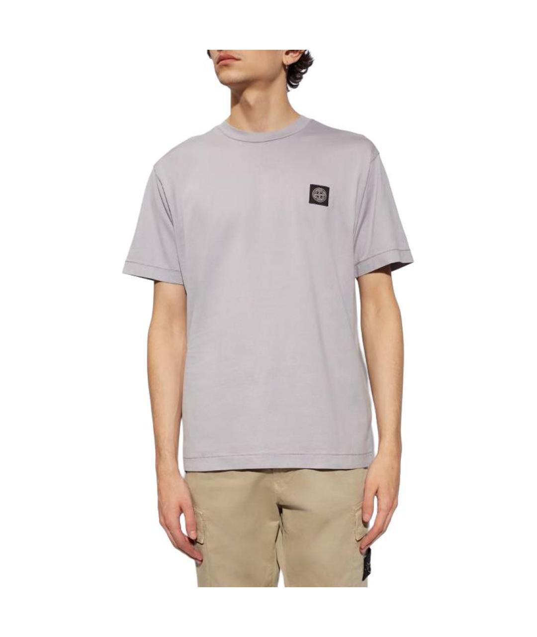 STONE ISLAND Серая хлопковая футболка, фото 4