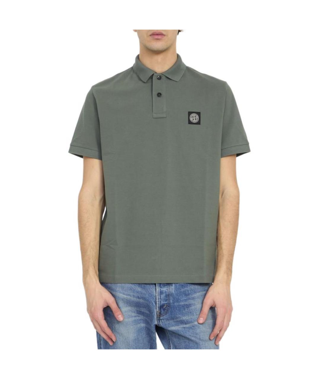 STONE ISLAND Зеленые хлопковое поло с коротким рукавом, фото 2