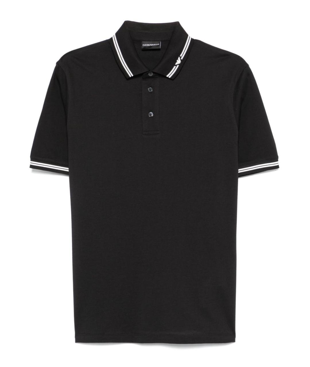 EMPORIO ARMANI Черное хлопковое поло с коротким рукавом, фото 1