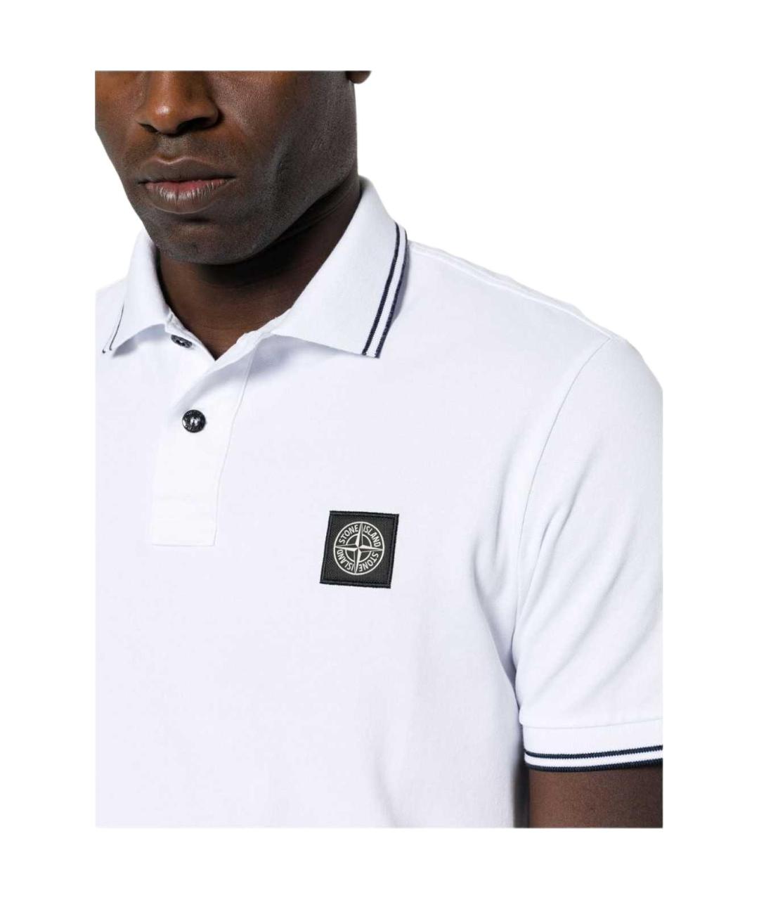 STONE ISLAND Белое хлопковое поло с коротким рукавом, фото 6