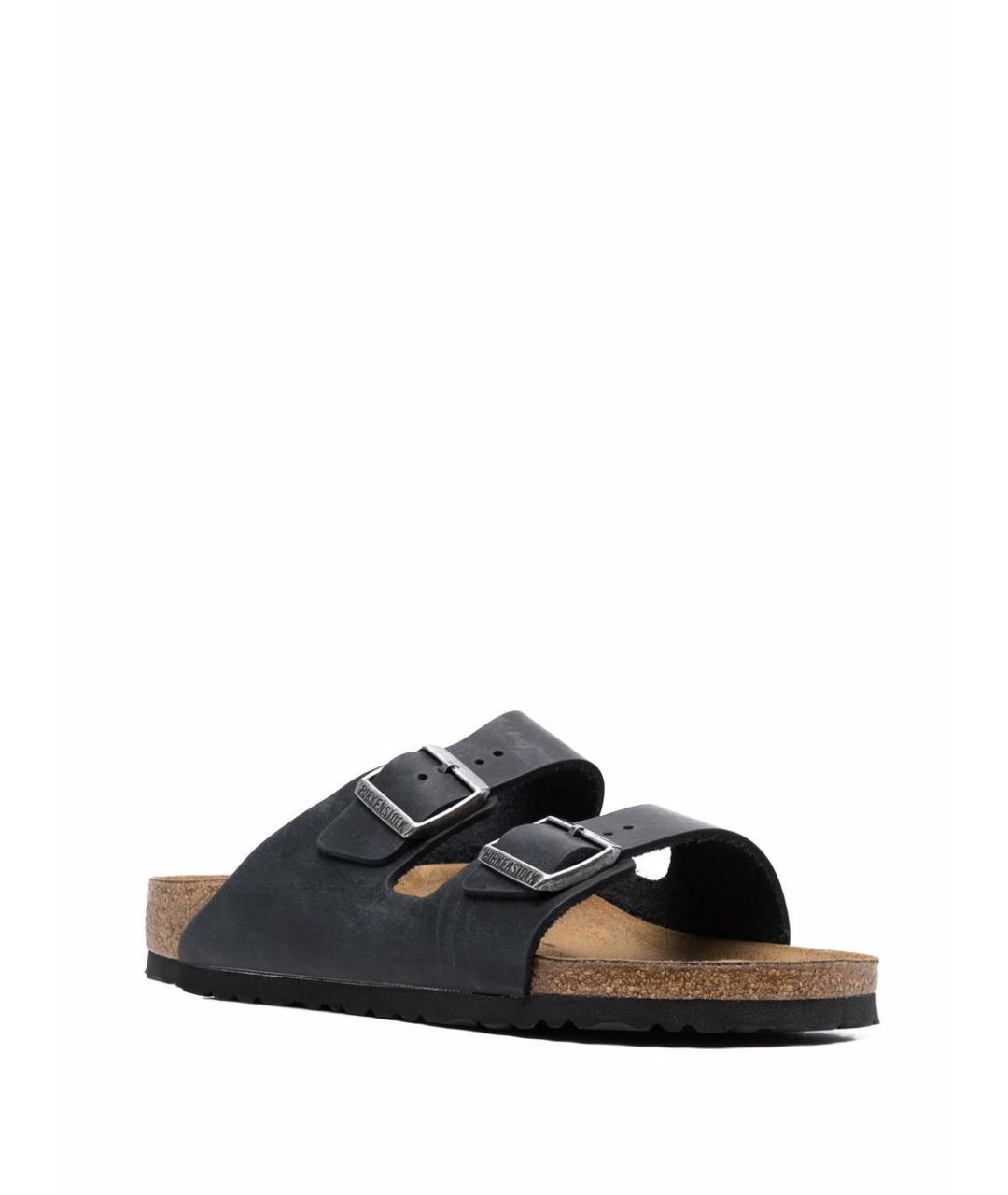 BIRKENSTOCK Черные кожаные шлепанцы, фото 4